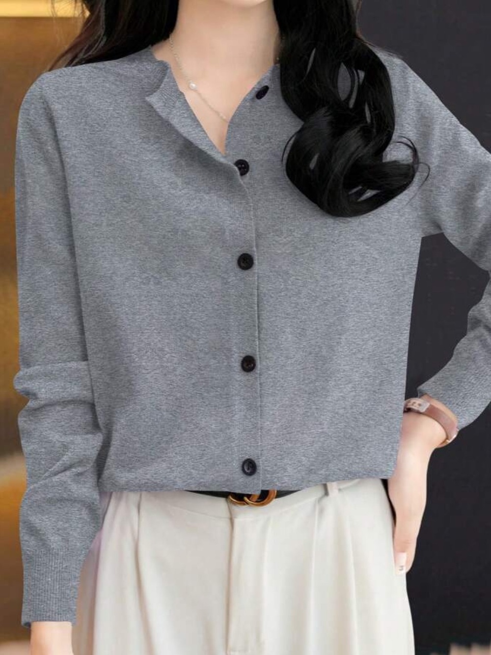 Gray Button-Front Cardigan - Picture 5 of 6